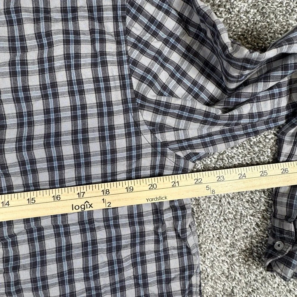 Untuckit Men's L Blue Gray Plaid‎ Cotton Long Sleeve Button Shirt